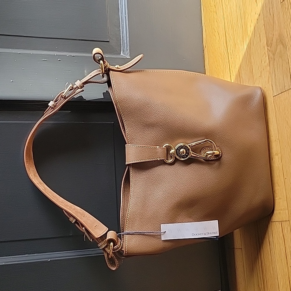 Dooney and Bourke Taupe Pebble Leather Lily Bucket Shoulder Bag NWOT